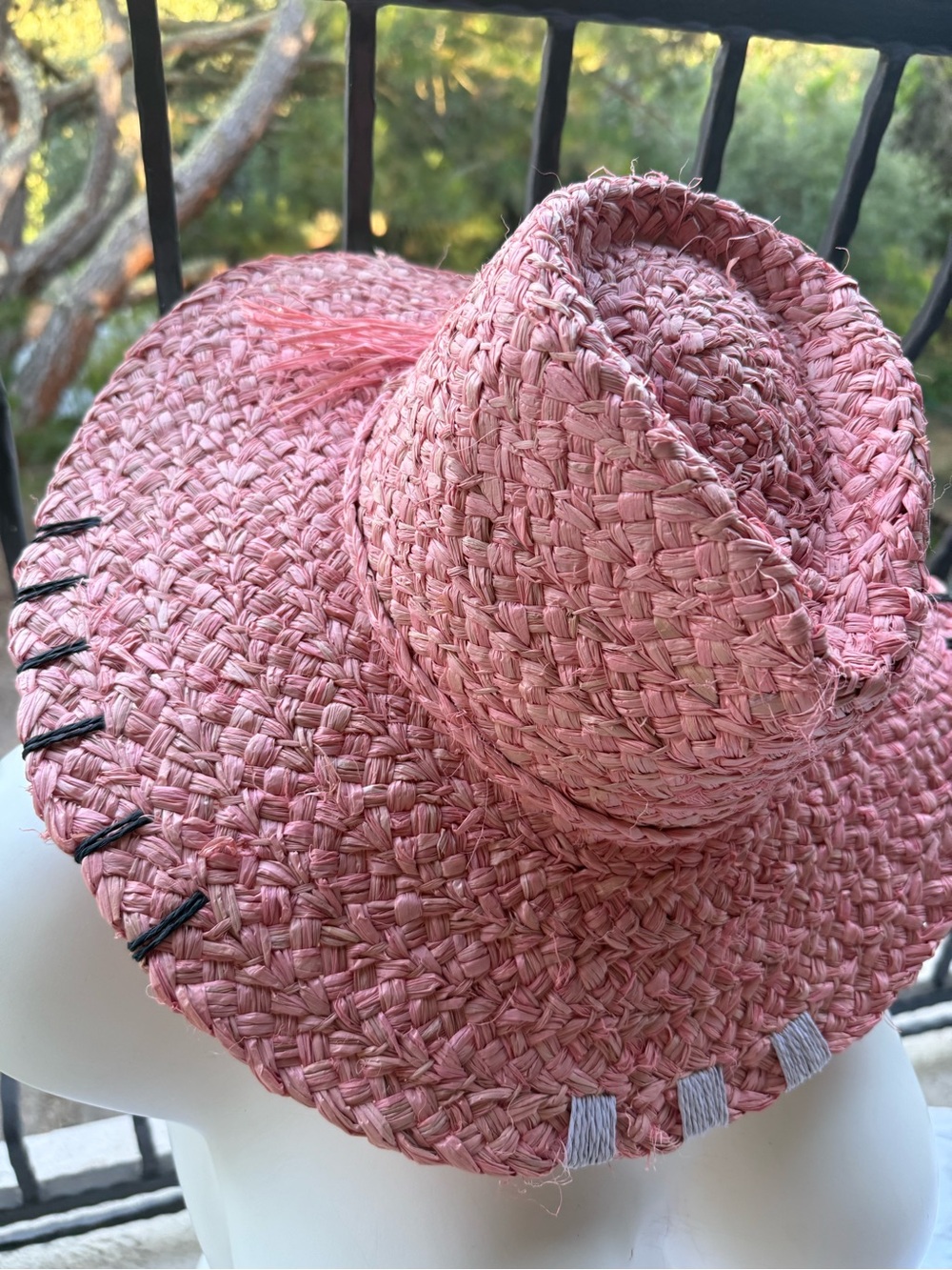 NWT Pink Sunhat hat blush peachy woven 100% paper hand stitching detail rancher